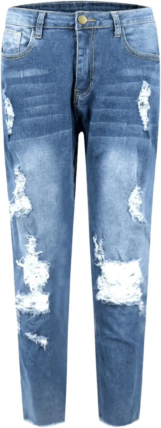 Ripped Jeans Womens High Waisted Skinny Jeans Y2K Petite Sexy Crop Denim Pants Distressed Raw Hem Jean Joggers
