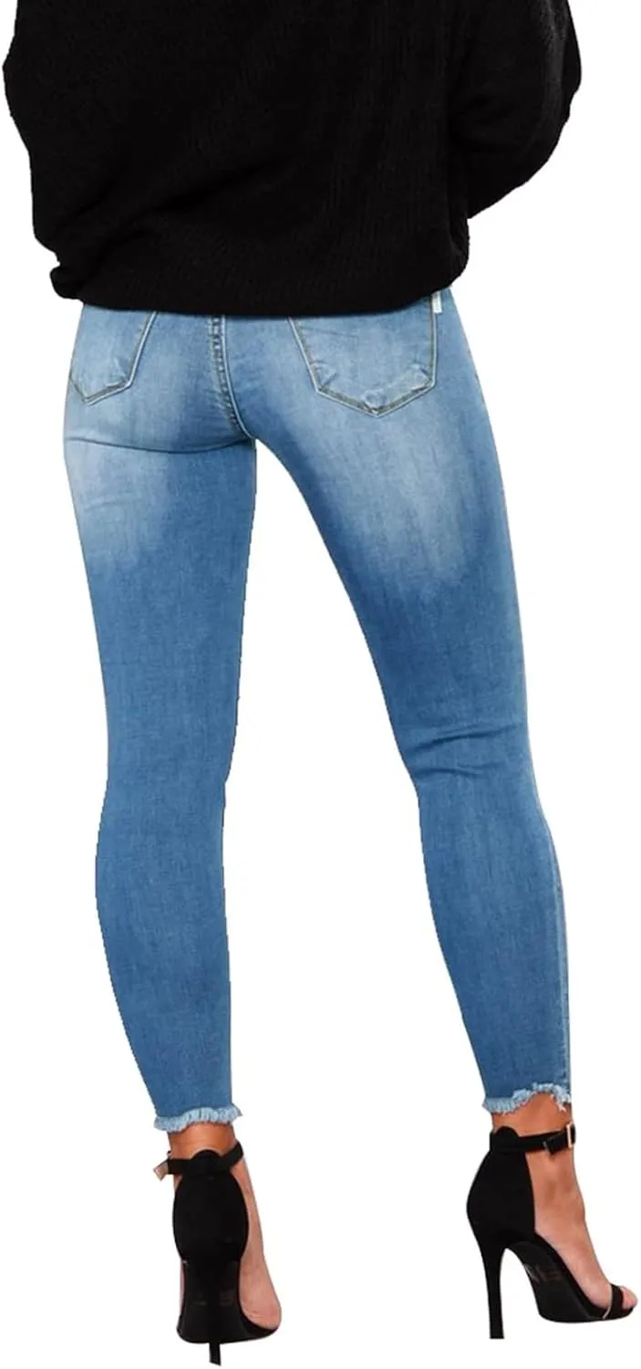 Ripped Jeans Womens High Waisted Skinny Jeans Y2K Petite Sexy Crop Denim Pants Distressed Raw Hem Jean Joggers