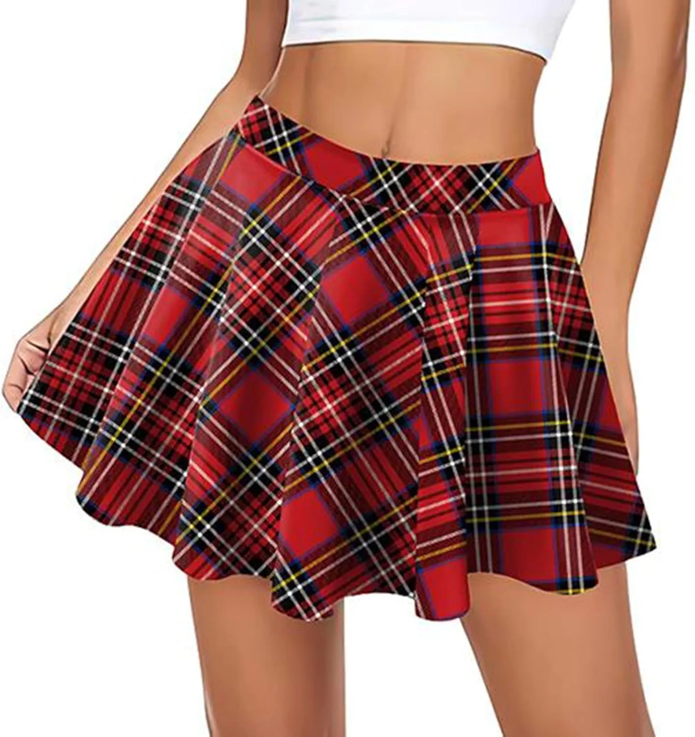 Ruched Plaid High Cut Modest Skorts for Women Mini Petite Loose Fit Skirts Women 2025
