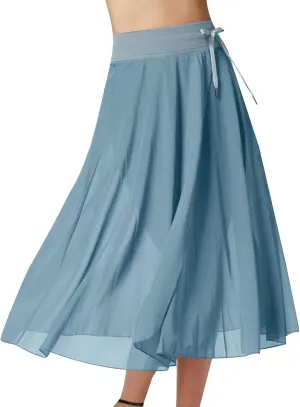 Ruffle Skirt for Women Flowy Belted Waist Tutu Tulle Skirts Floral Three-Layer Splicing Ankle Skirt A-Line Skirts