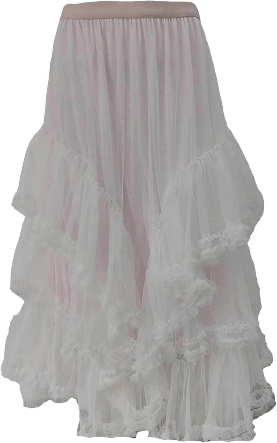 Ruffles Mesh Skirt for Women High Waist Solid Casual Layers A-Line