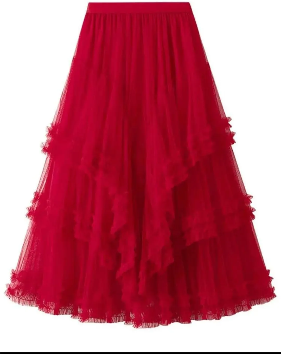 Ruffles Mesh Skirt for Women High Waist Solid Casual Layers A-Line