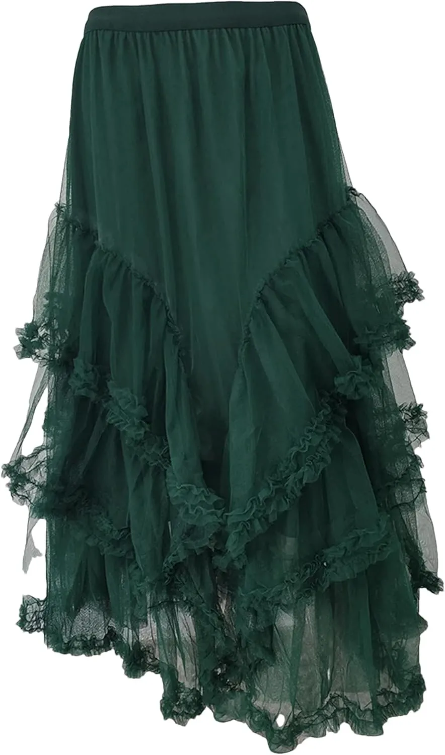 Ruffles Mesh Skirt for Women High Waist Solid Casual Layers A-Line