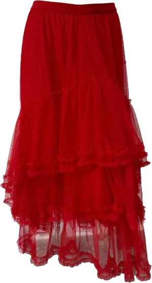 Ruffles Mesh Skirt for Women High Waist Solid Casual Layers A-Line