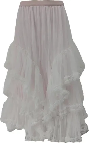 Ruffles Mesh Skirt for Women High Waist Solid Casual Layers A-Line