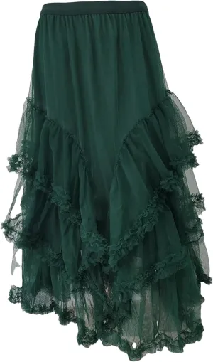 Ruffles Mesh Skirt for Women High Waist Solid Casual Layers A-Line