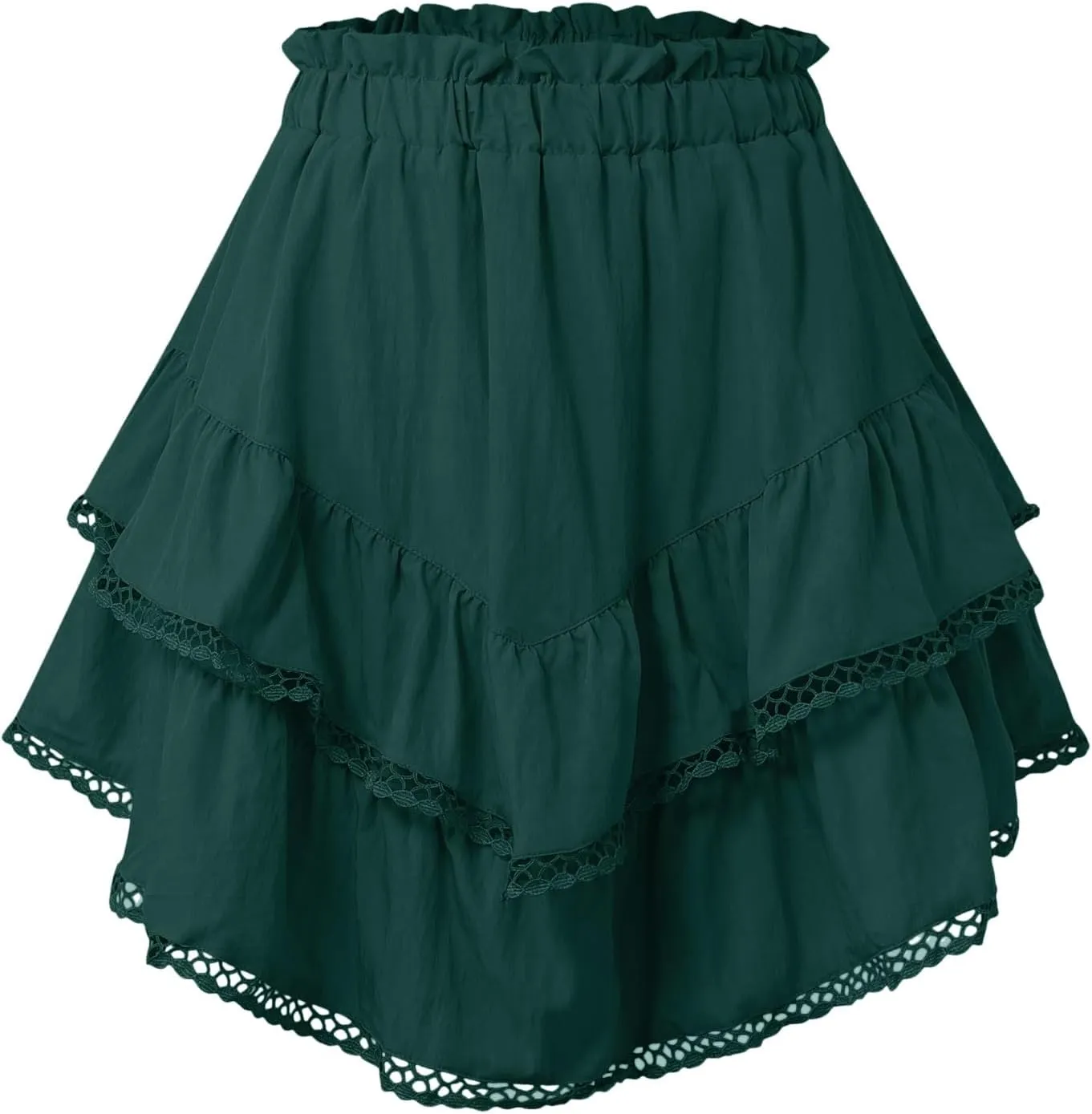 Rvidbe Flowy Skirts for Women,Casual Boho Ruffle Tiered Skorts Elastic High Waisted Mini Skirts Solid Color Flowy Skirts