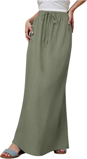Rvidbe Spring Skirts for Women 2025 Summer Comfy Drawstring Sexy Low Waist Cotton Linen Skirts Vacation Boho Flowy Skirts