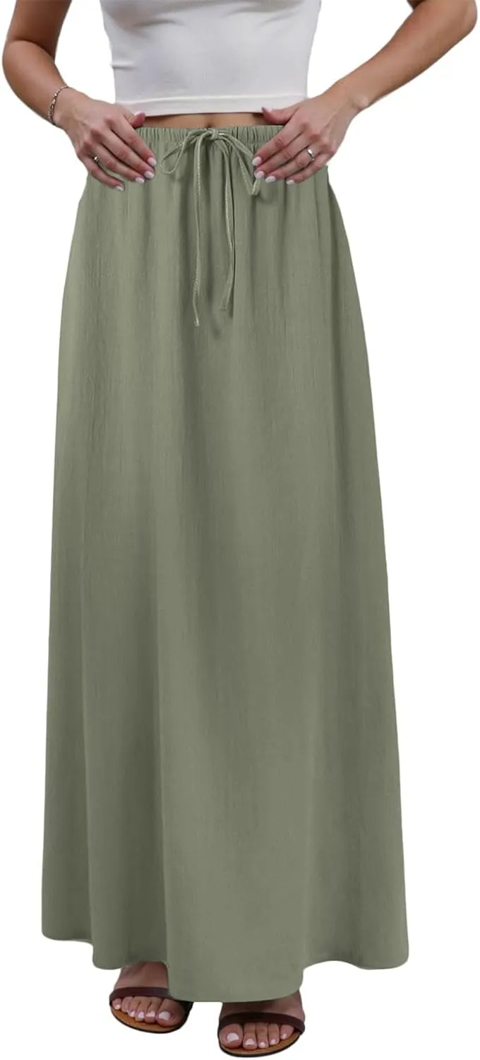 Rvidbe Spring Skirts for Women 2025 Summer Comfy Drawstring Sexy Low Waist Cotton Linen Skirts Vacation Boho Flowy Skirts