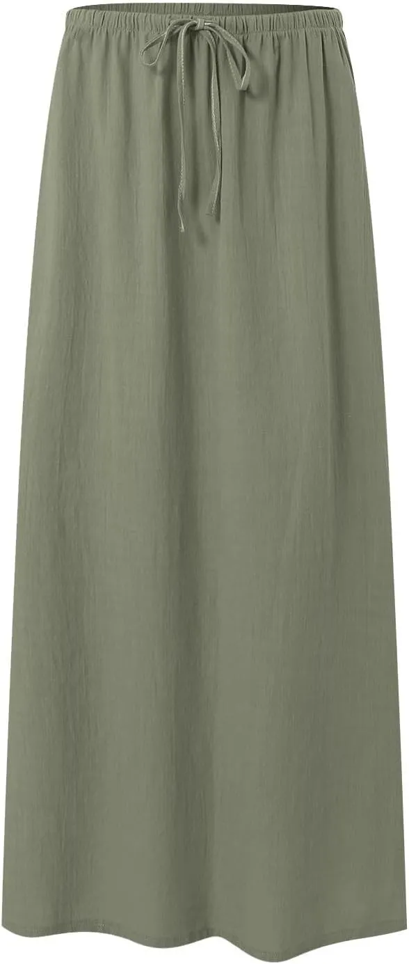 Rvidbe Spring Skirts for Women 2025 Summer Comfy Drawstring Sexy Low Waist Cotton Linen Skirts Vacation Boho Flowy Skirts