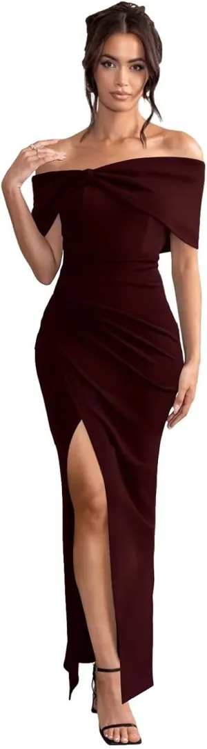 Satin Bridesmaid Dresses Off Shoulder Corset Prom Dress 2025 High Slit Formal Party Gown