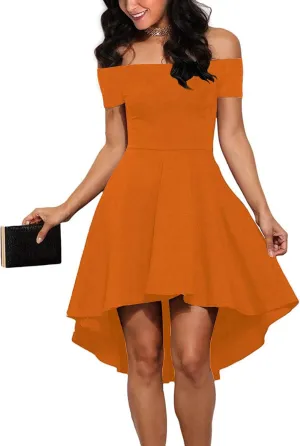 Shenbolen Womens Off Shoulder Short Sleeve Evening Dress Cocktail Skater Dresses