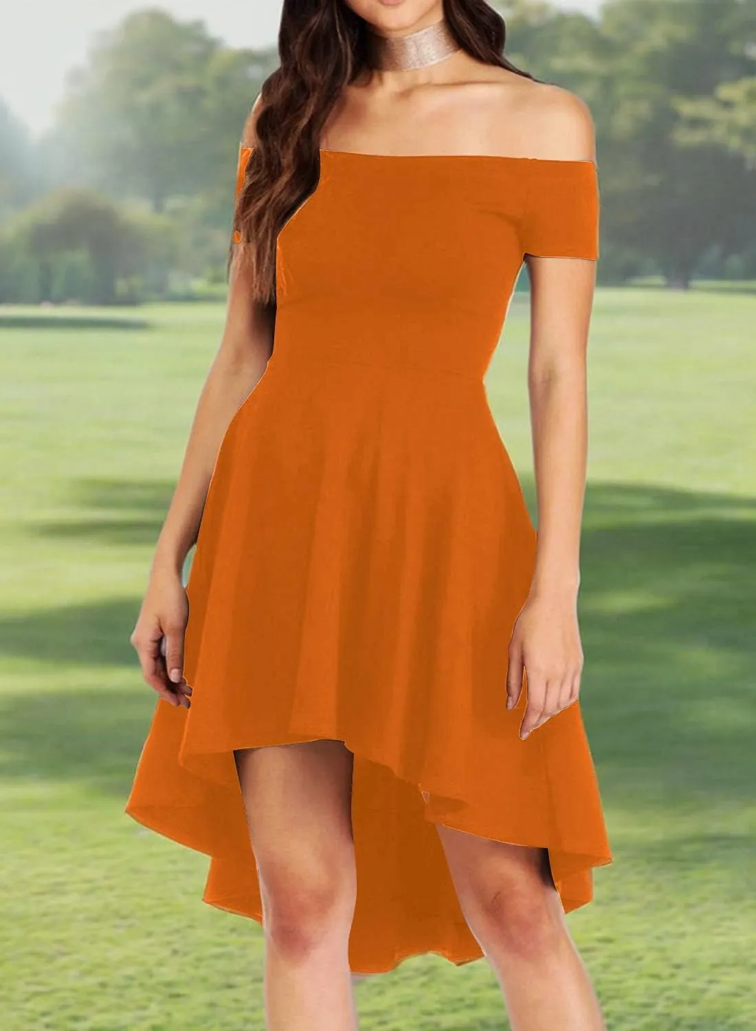 Shenbolen Womens Off Shoulder Short Sleeve Evening Dress Cocktail Skater Dresses