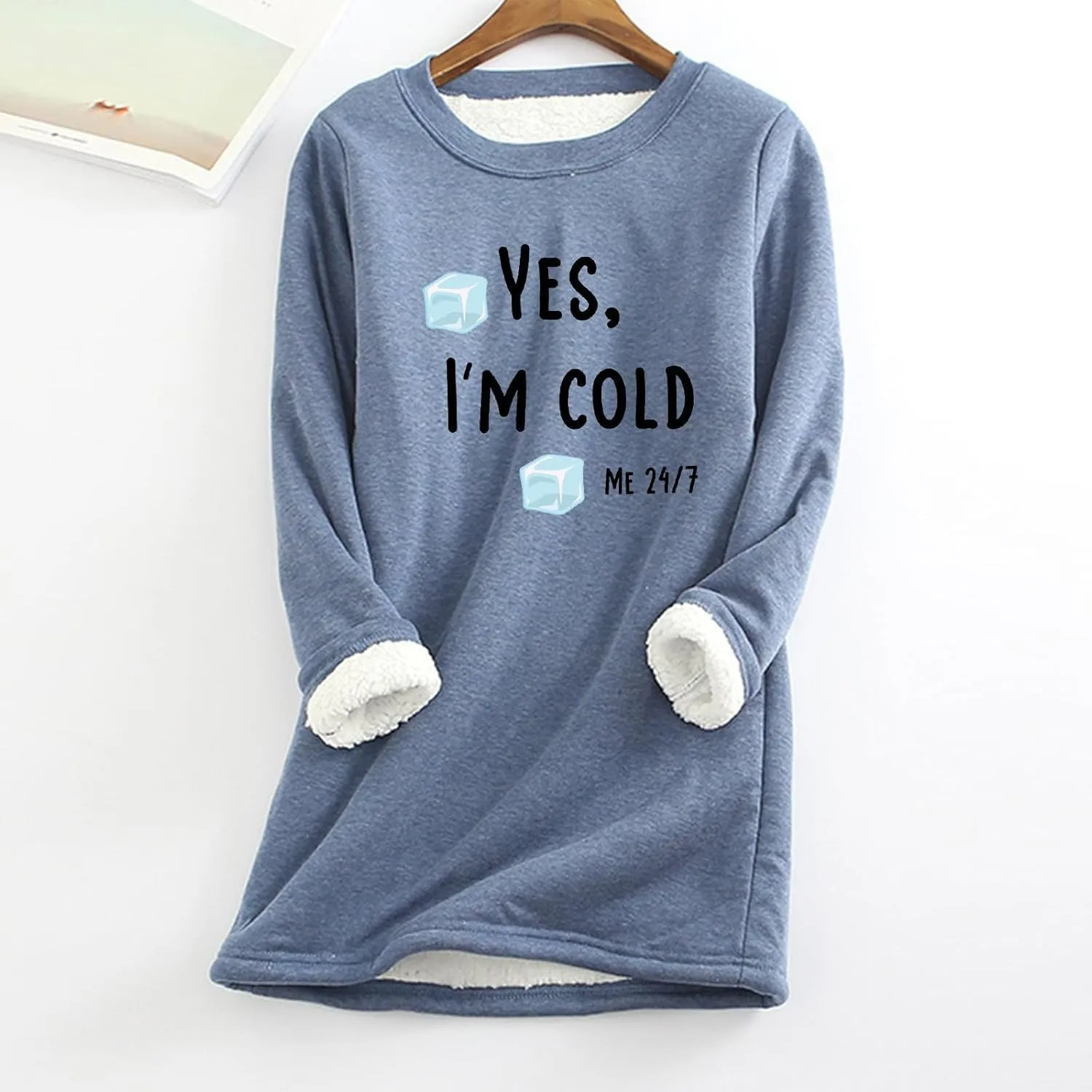 Sherpa Lined Fleece Pullover for Women Winter Warm Fuzzy Sweatshirt Yes I'm Cold Me 24:7 Funny Letter Print Tops