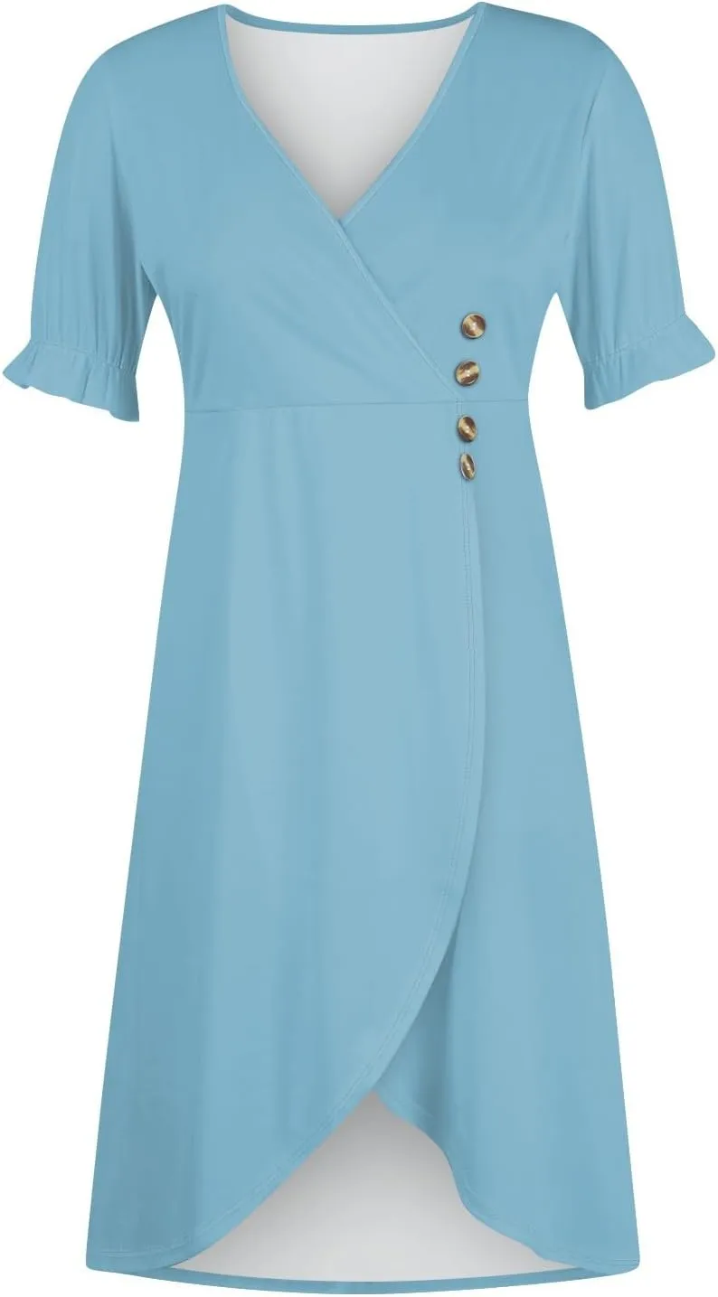 Shift Dresses for Women Faux Wrap Irregular Hem Boho Midi-Dress Elegant Summer Trendy 2025