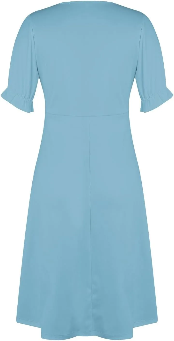 Shift Dresses for Women Faux Wrap Irregular Hem Boho Midi-Dress Elegant Summer Trendy 2025