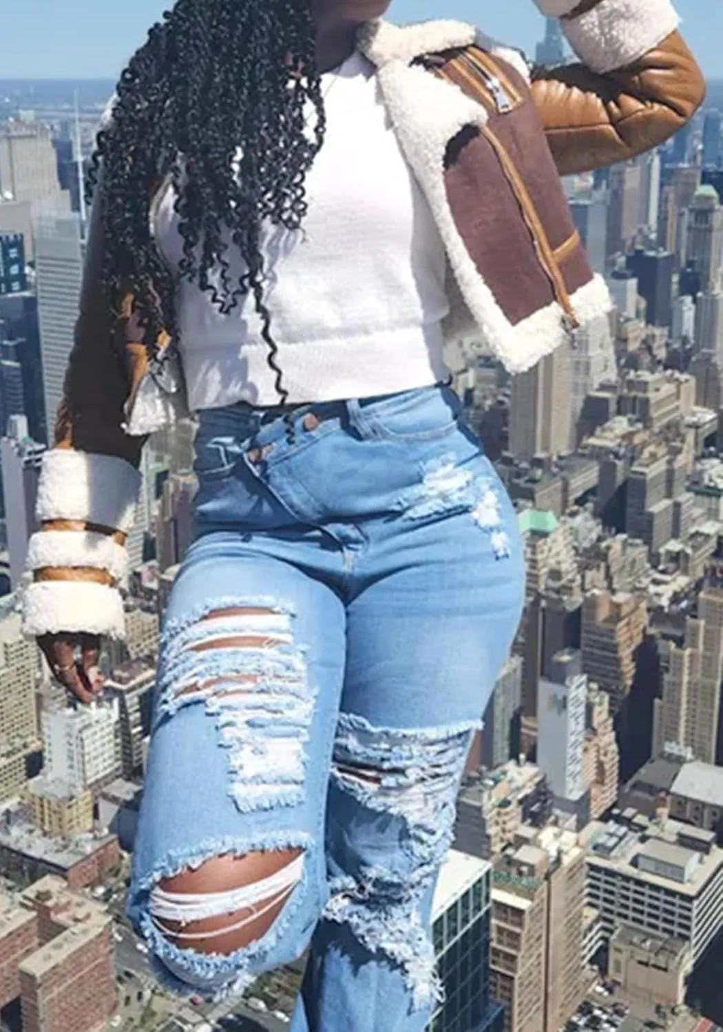 SHINFY Women's Skinny Ripped Jeans Y2K Asymmetrical High Waisted Bell Bottom Stretch Distressed Denim Pants