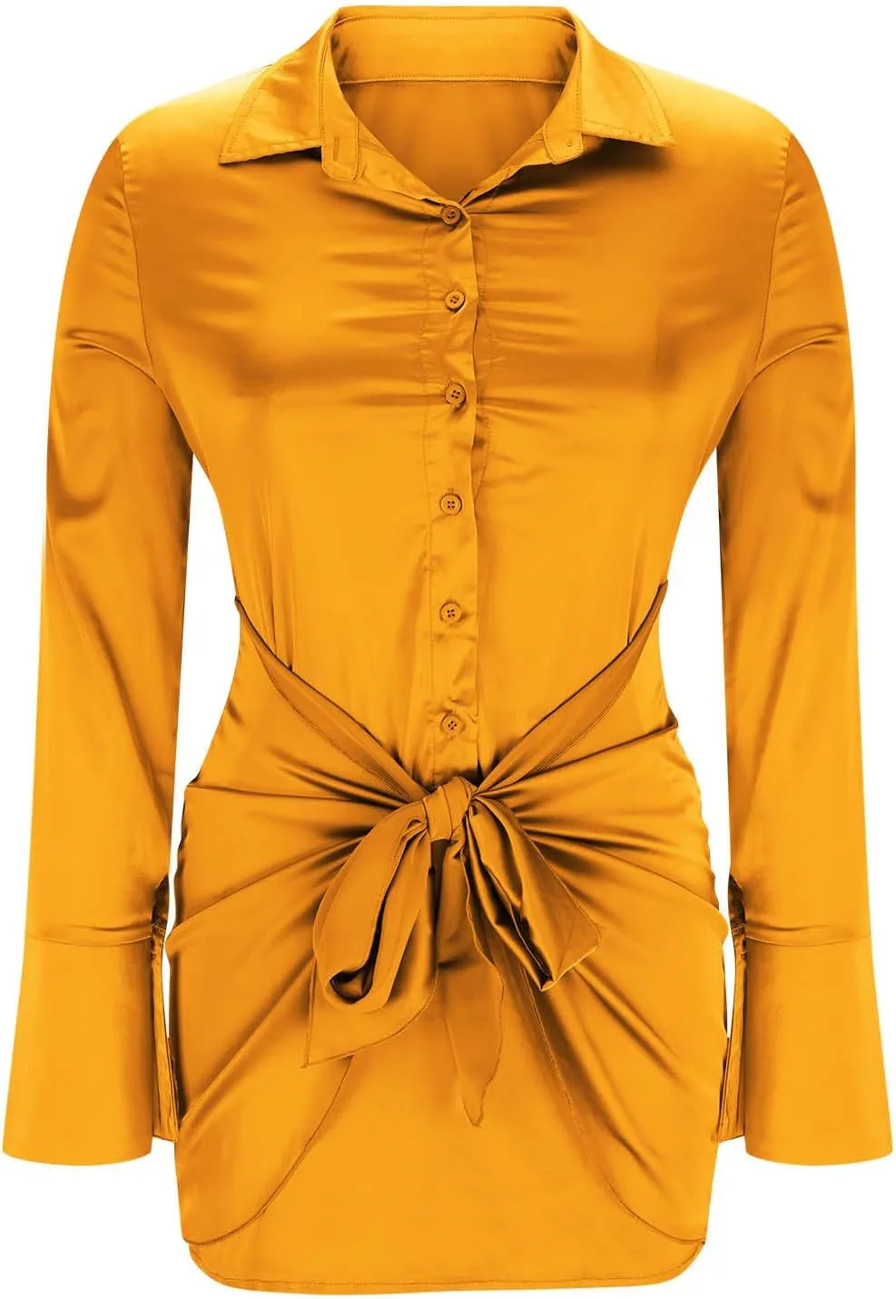Shirt Dresses for Women 2025 Sexy Long Sleeve Satin Short Dress Slim Fit Mini Dress