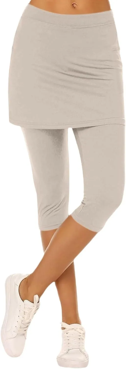 Skirted Leggings for Women Athletic Golf Skorts Gym Tennis Yoga High Waisted Stretchy Soft Capri Leggings with Skirts