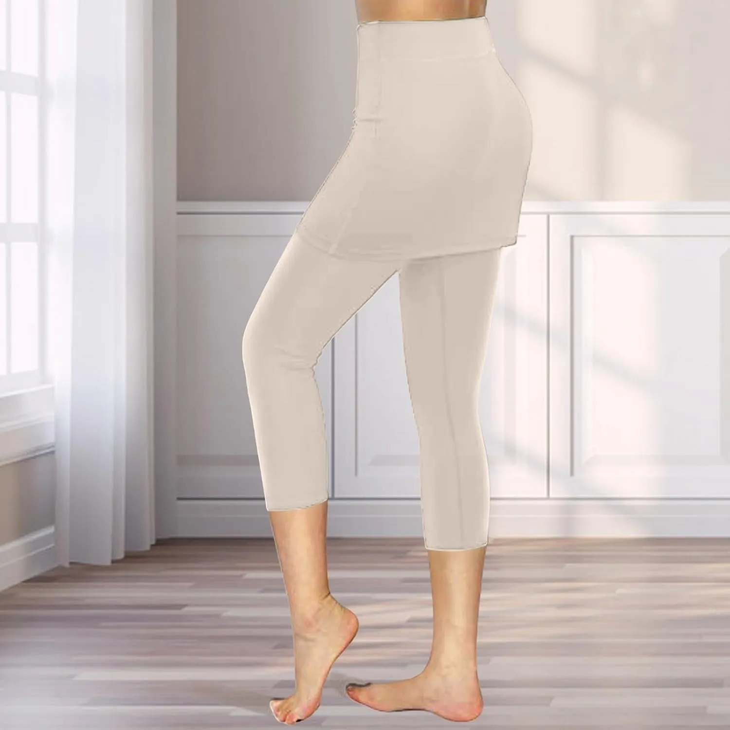 Skirted Leggings for Women Athletic Golf Skorts Gym Tennis Yoga High Waisted Stretchy Soft Capri Leggings with Skirts