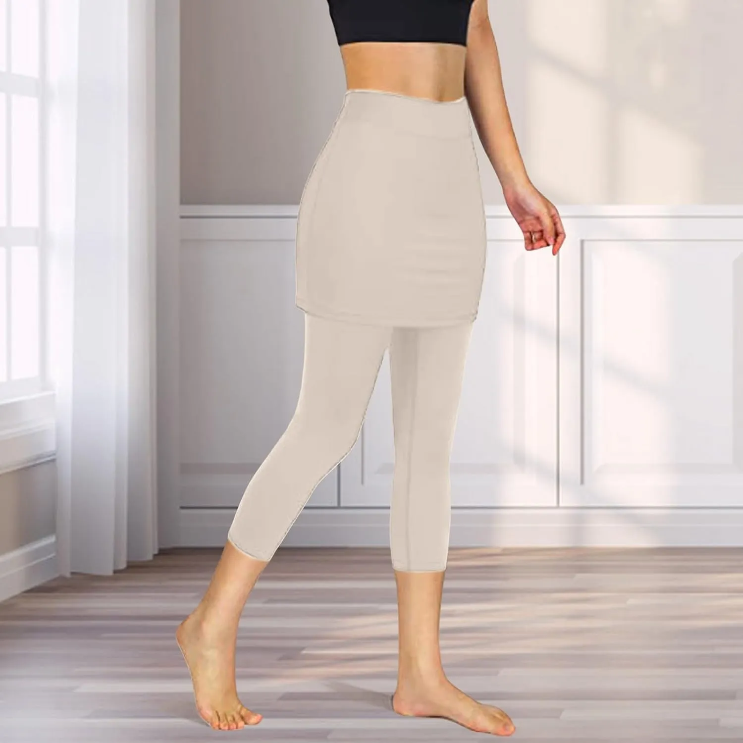 Skirted Leggings for Women Athletic Golf Skorts Gym Tennis Yoga High Waisted Stretchy Soft Capri Leggings with Skirts