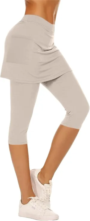 Skirted Leggings for Women Athletic Golf Skorts Gym Tennis Yoga High Waisted Stretchy Soft Capri Leggings with Skirts