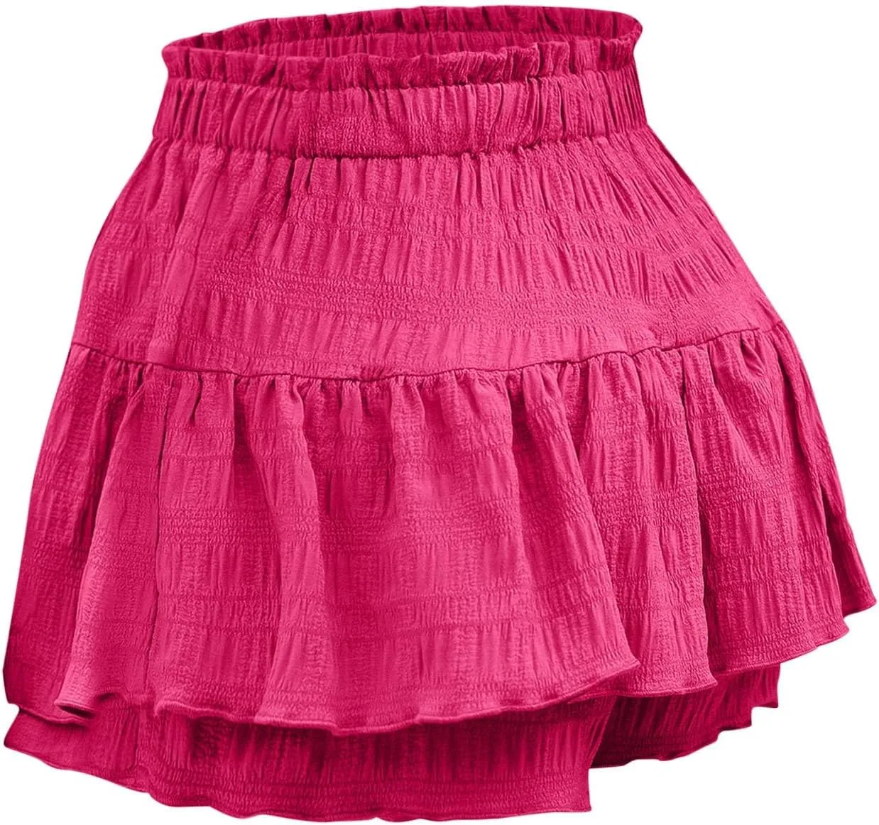 Skirts for Women Trendy Knee Length Casual High Elastic Waist Drawstring Double Ruffle Hem Loose Flowy Summer Skirts