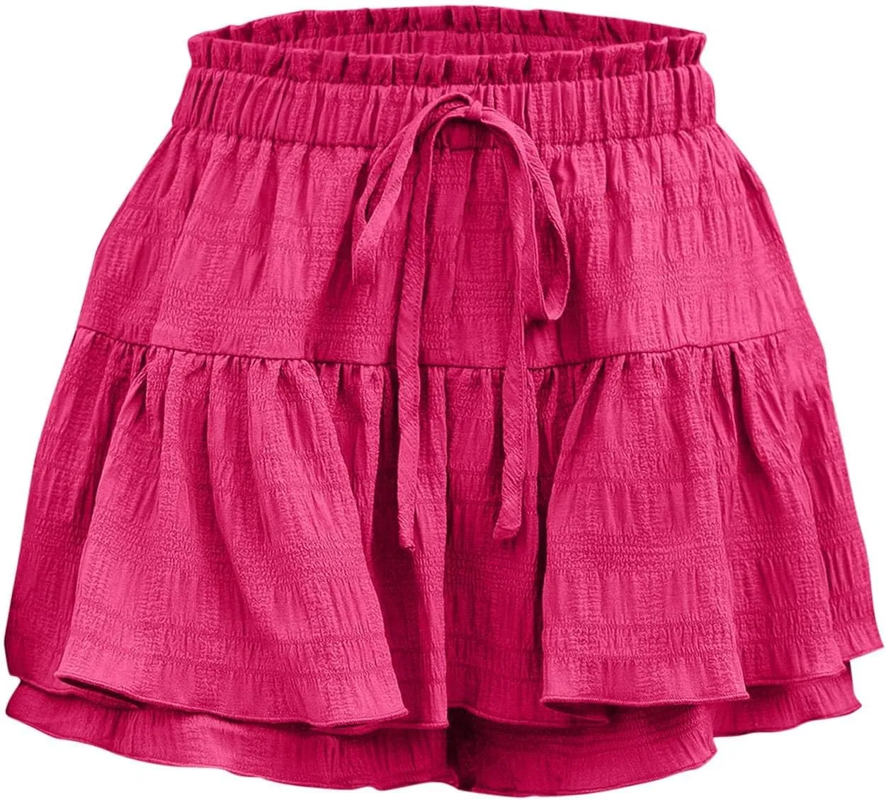 Skirts for Women Trendy Knee Length Casual High Elastic Waist Drawstring Double Ruffle Hem Loose Flowy Summer Skirts