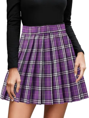 Skirts for Women Women's Casual Plaid High Waist Pleated A Line Mini Skirt Clothes 11