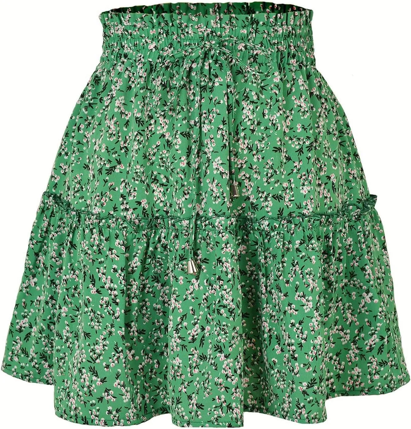 Skorts for Women Dressy Casual Pleated Tiered Flowy Mini Skirt High Waisted A-Line Boho Beach Skirts Summer Hawaiian