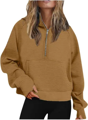 SMIDOW Scuba Dupes Sweatshirt For Women Fashion 2023 Half Zip Up Hoodies Casual Loose Cropped 1/4 Zip Pullover Tops