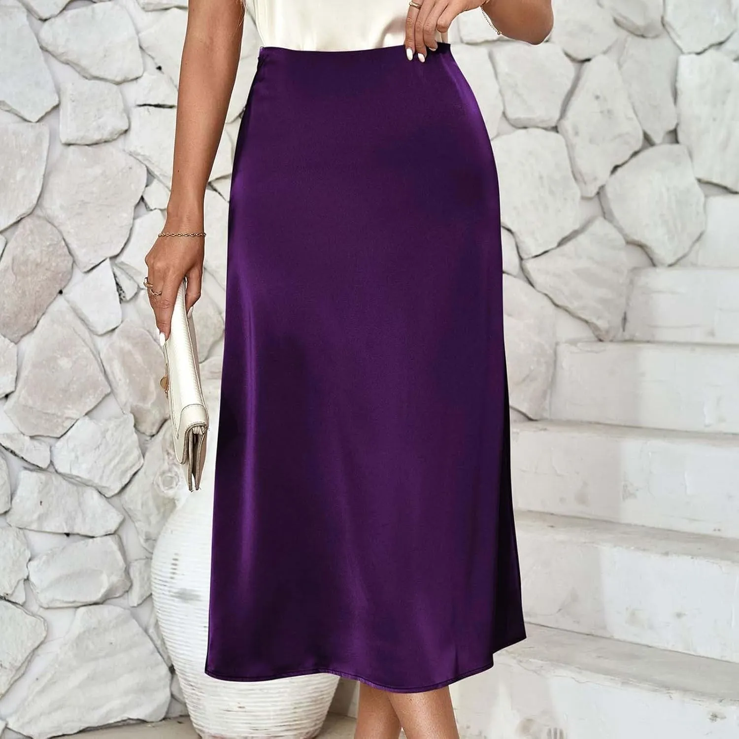 Solid Satin Midi Skorts for Women 2025 Fashion Business High Waisted A Line Skirts Casual Summer Work Formal Skirt