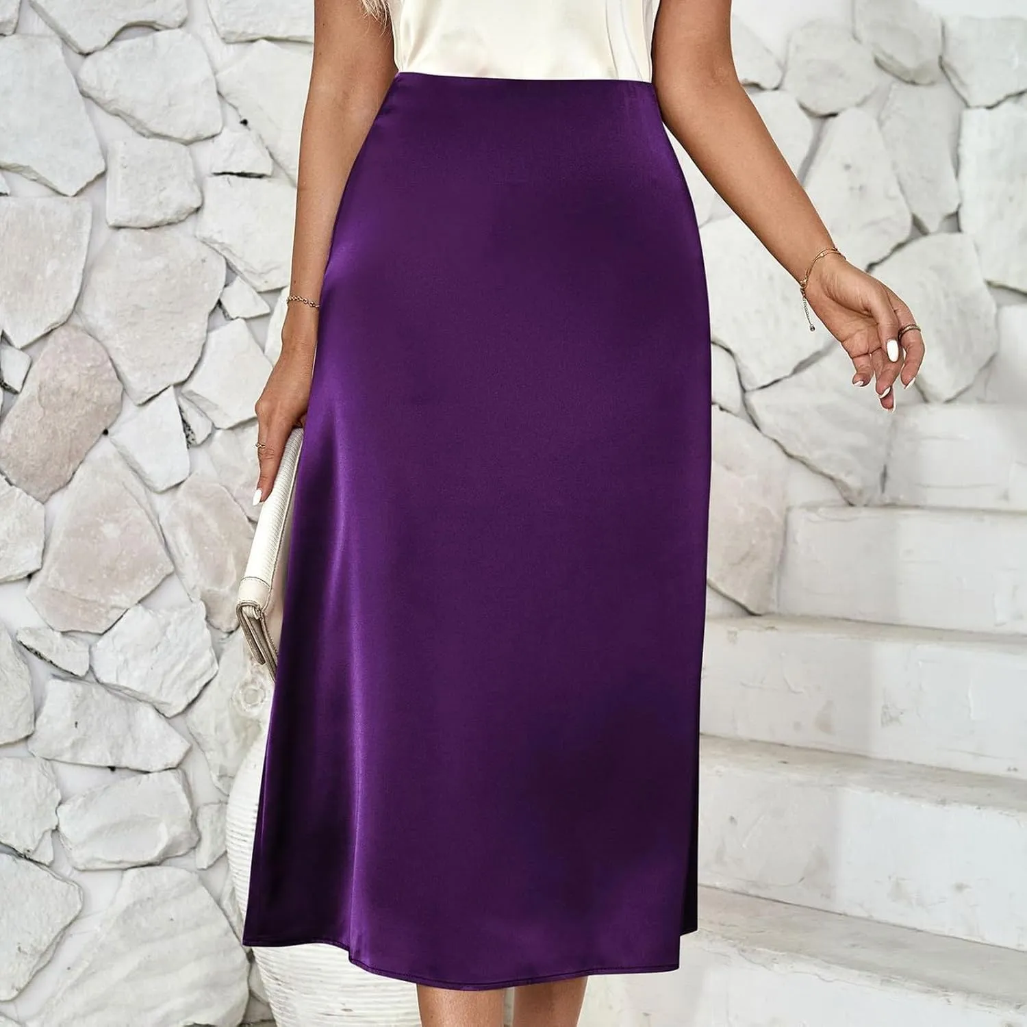 Solid Satin Midi Skorts for Women 2025 Fashion Business High Waisted A Line Skirts Casual Summer Work Formal Skirt