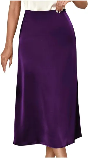 Solid Satin Midi Skorts for Women 2025 Fashion Business High Waisted A Line Skirts Casual Summer Work Formal Skirt