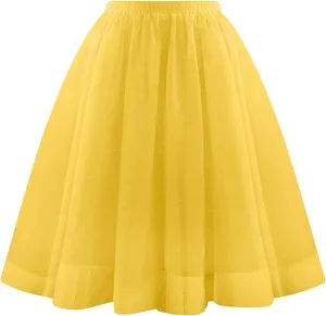 Spring Outfits for Women 2025 Loose Casual Trendy Solid Color Elastic Waist Flowy Mesh Ballet Skirts, S-2XL
