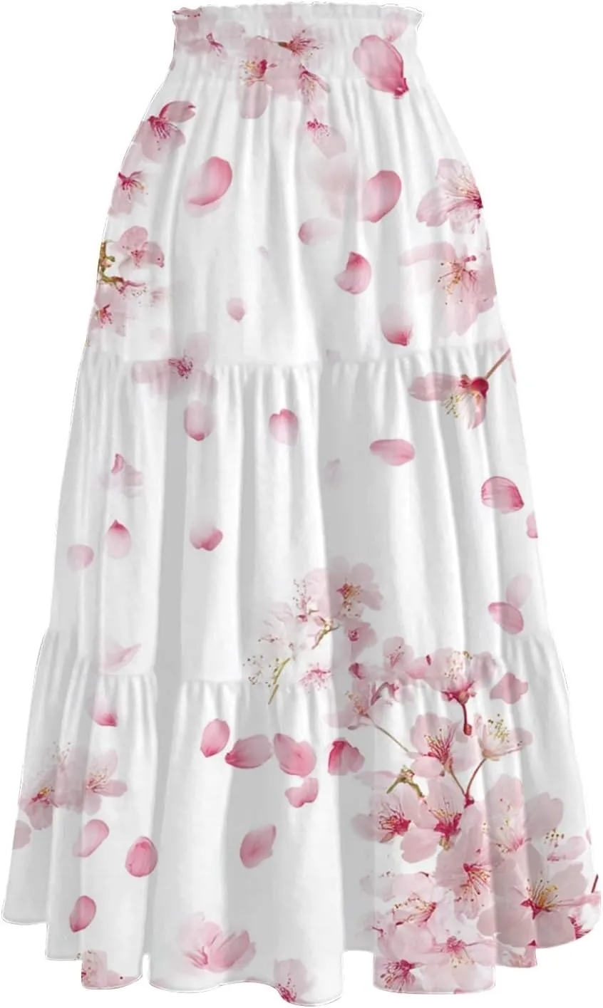 Spring Skirt for Women High Waist Flowy Maxi Skirt A-Line Long Skirt for Summer
