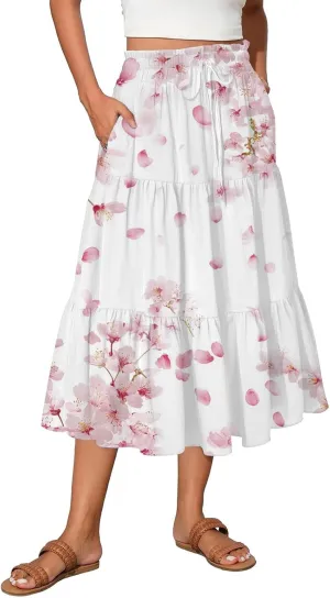 Spring Skirt for Women High Waist Flowy Maxi Skirt A-Line Long Skirt for Summer