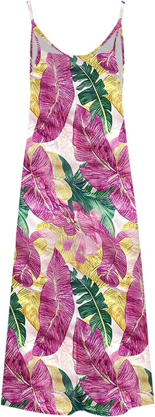 Summer Dresses for Women 2025 Beach Vacation Sleeveless Long Dress Floral Printed V Neck Casual Beach Boho Dress