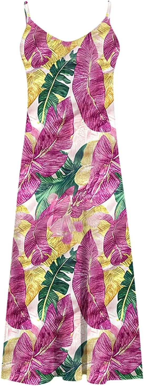 Summer Dresses for Women 2025 Beach Vacation Sleeveless Long Dress Floral Printed V Neck Casual Beach Boho Dress