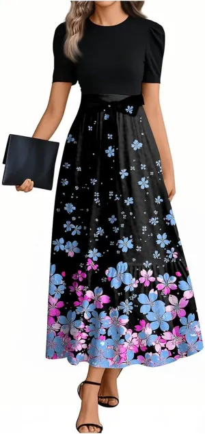 Summer Dresses for Women 2025 Elegant Classy Short Sleeve Wedding Guest Dress Work Wrap Empire Waist A Line Sundress