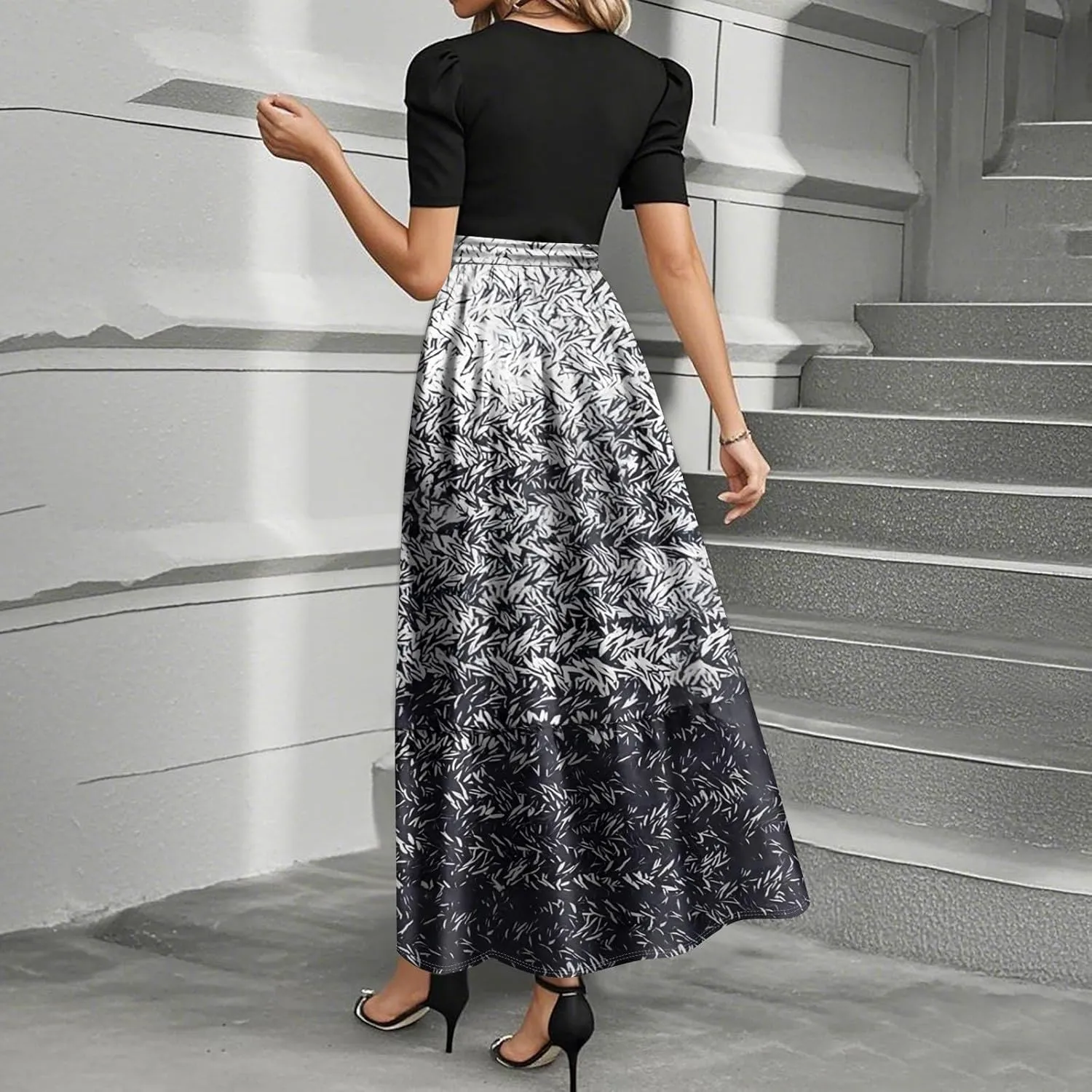 Summer Dresses for Women 2025 Short Sleeve Floral Long Dress Elegant Party Cocktail A Line Flowy Maxi Dress