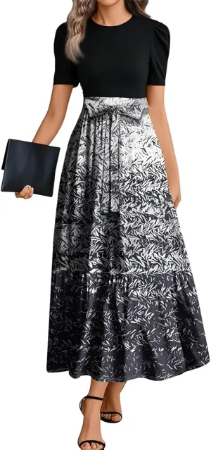 Summer Dresses for Women 2025 Short Sleeve Floral Long Dress Elegant Party Cocktail A Line Flowy Maxi Dress