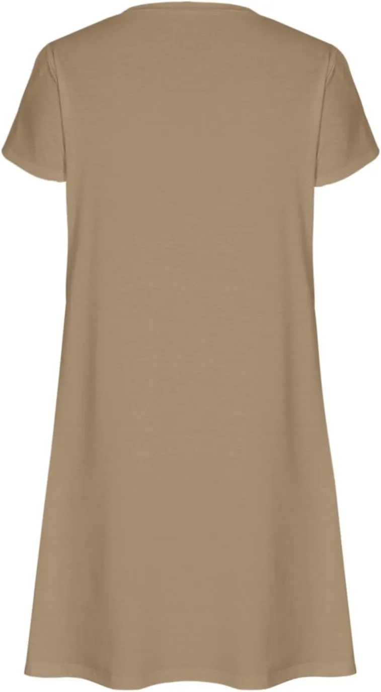 Summer Dresses for Women 2025 Short Sleeve V Neck Midi Dress Boho Beach Sundress Solid Color Casual Dress