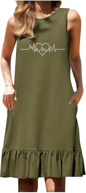 Summer Dresses for Women 2025 Sleeveless Crewneck Flowy Short Dress Trendy Graphic Loose Fit Dress