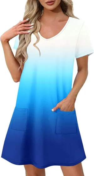 Summer Dresses for Women 2025 V Neck Short Sleeve Spring Dress Casual Loose Fit Sundress