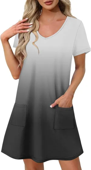 Summer Dresses for Women 2025 V Neck Short Sleeve Spring Dress Casual Loose Fit Sundress