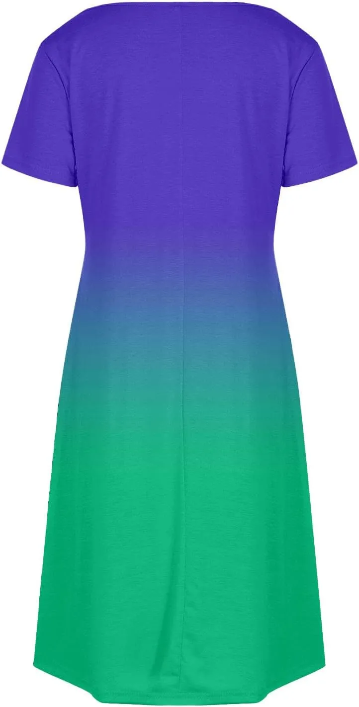 Summer Dresses for Women Casual Spring Short Dress V Neck Gradient Color Loose Shift Dress