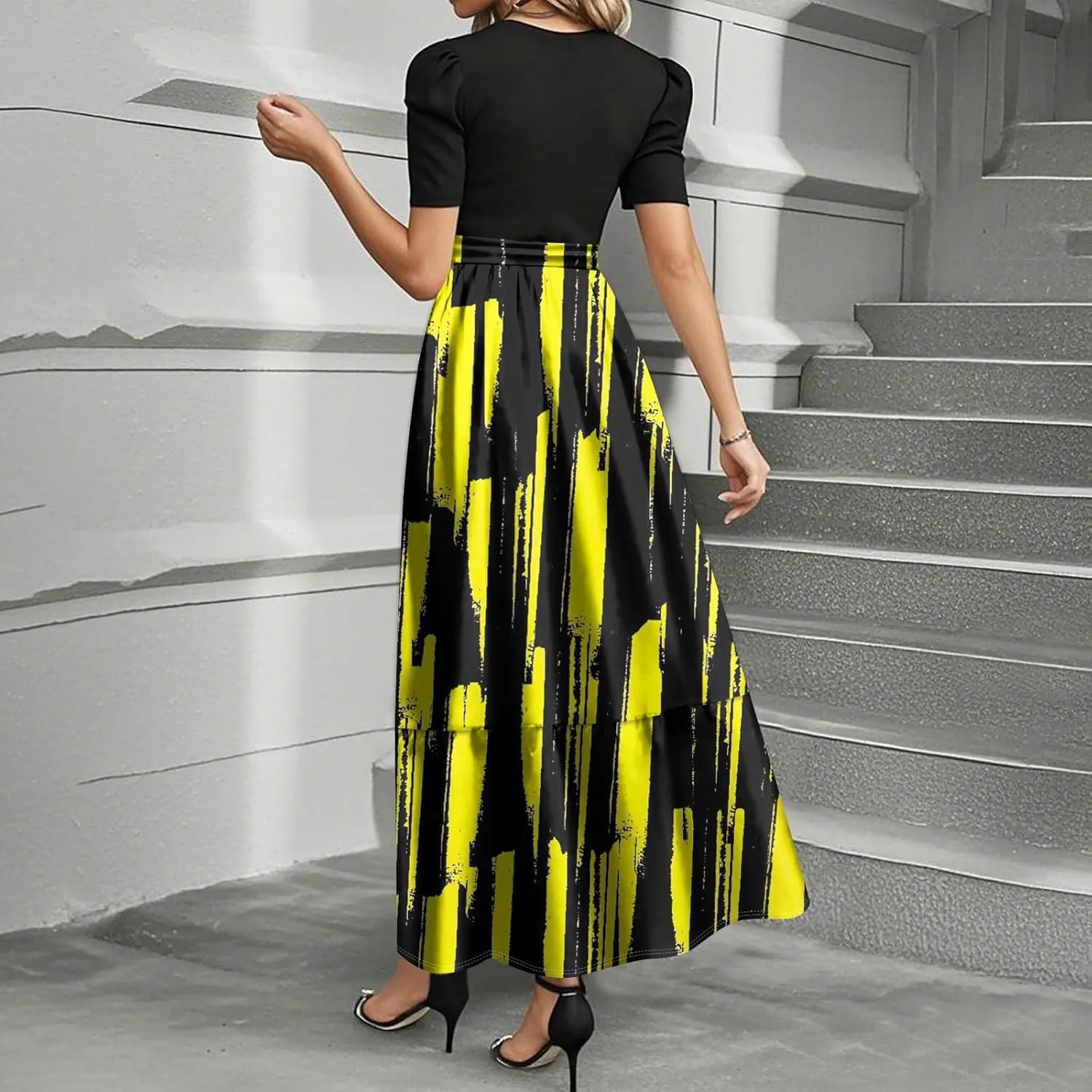 Summer Dresses for Women Floral Printrd A-Line Dress with Belt Flowy High Waist Maxi Dress Casual Elegant Long Dress