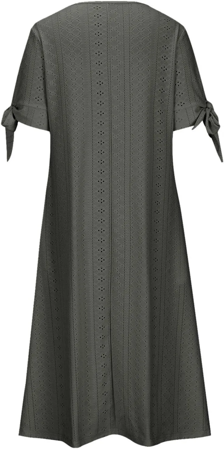 Summer Dresses for Women Short Sleeve Boho Travel Dresses Beach Wear Party Maxi Solid Color Vacation Dress 2025