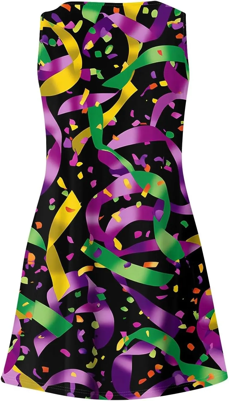 Summer Dresses for Women V Neck Sleeveless Dress with Pocket 2025 Beach Sundress Printed Casual Swimsuit Coverup